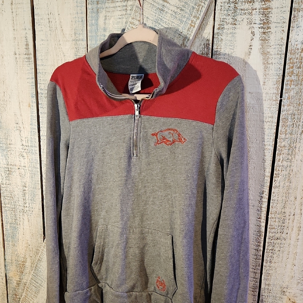PINK Victoria's Secret Gray and Red Pullover Hoodie